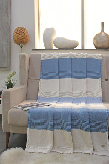 Blue White Knitted Cotton Throw
