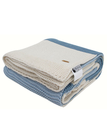 Blue White Knitted Cotton Throw