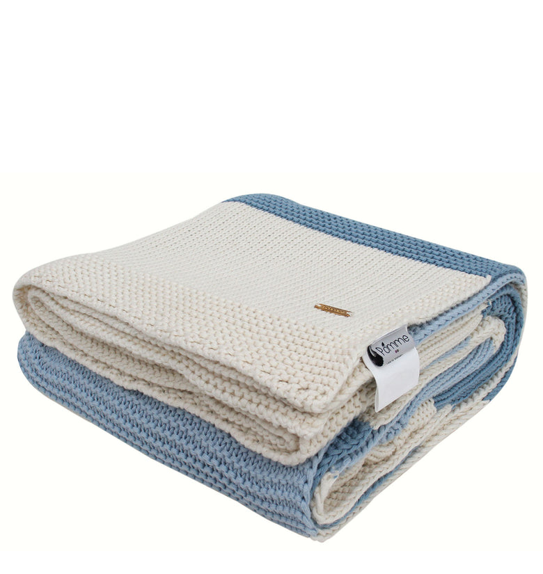 Blue White Knitted Cotton Throw