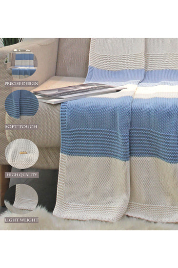 Blue White Knitted Cotton Throw