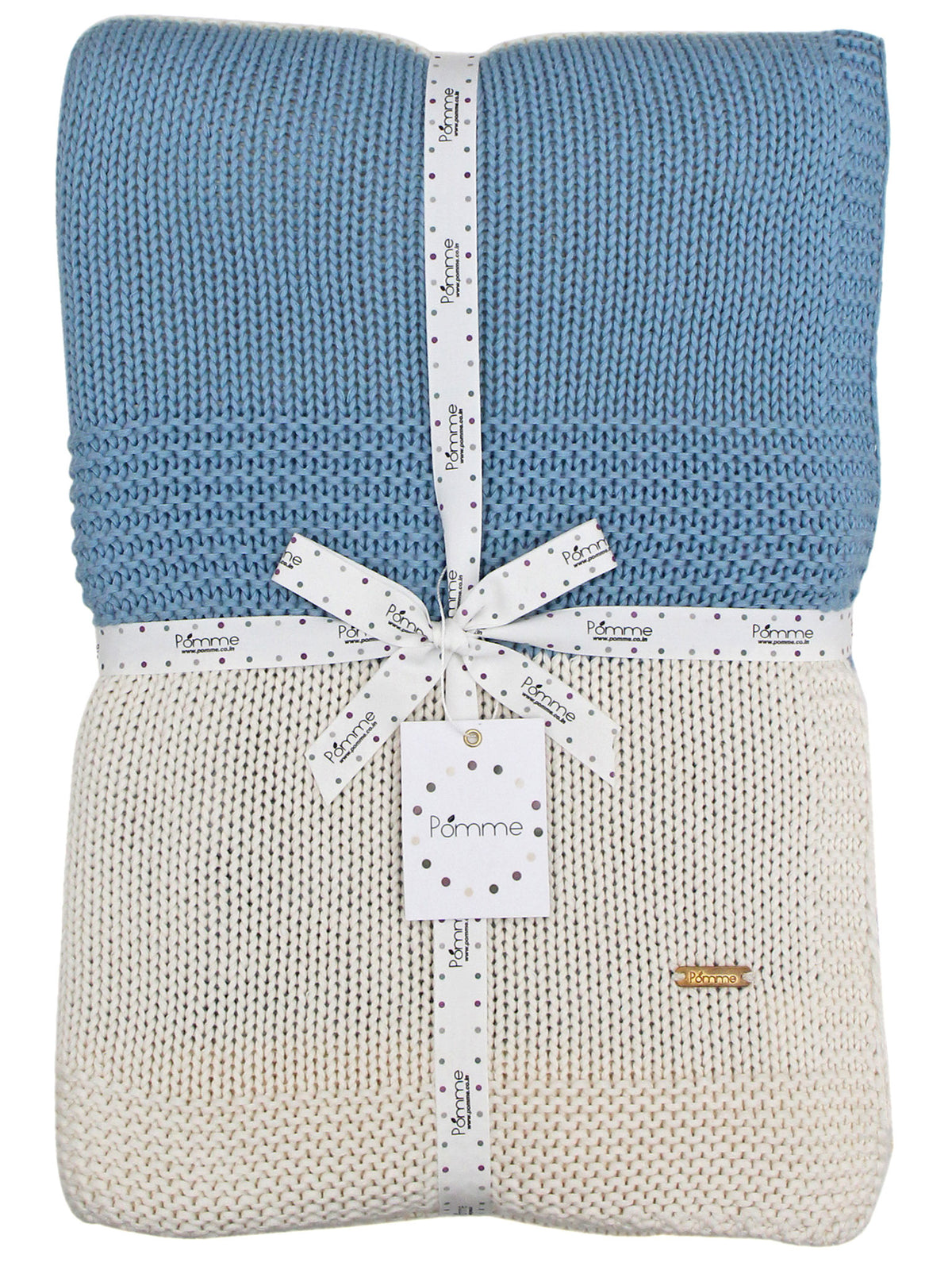 Pomme Cotton Knitted Coastal Stripe Throw (Blue & Ivory)