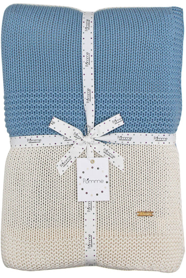 Blue White Knitted Cotton Throw