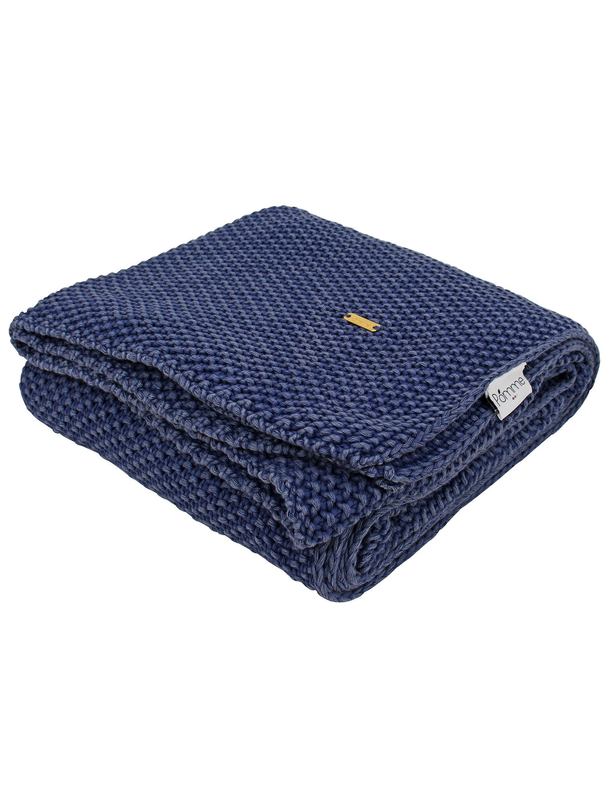 Pomme Cotton Knitted Moss Stitch Stone Wash Throw (Denim Blue)