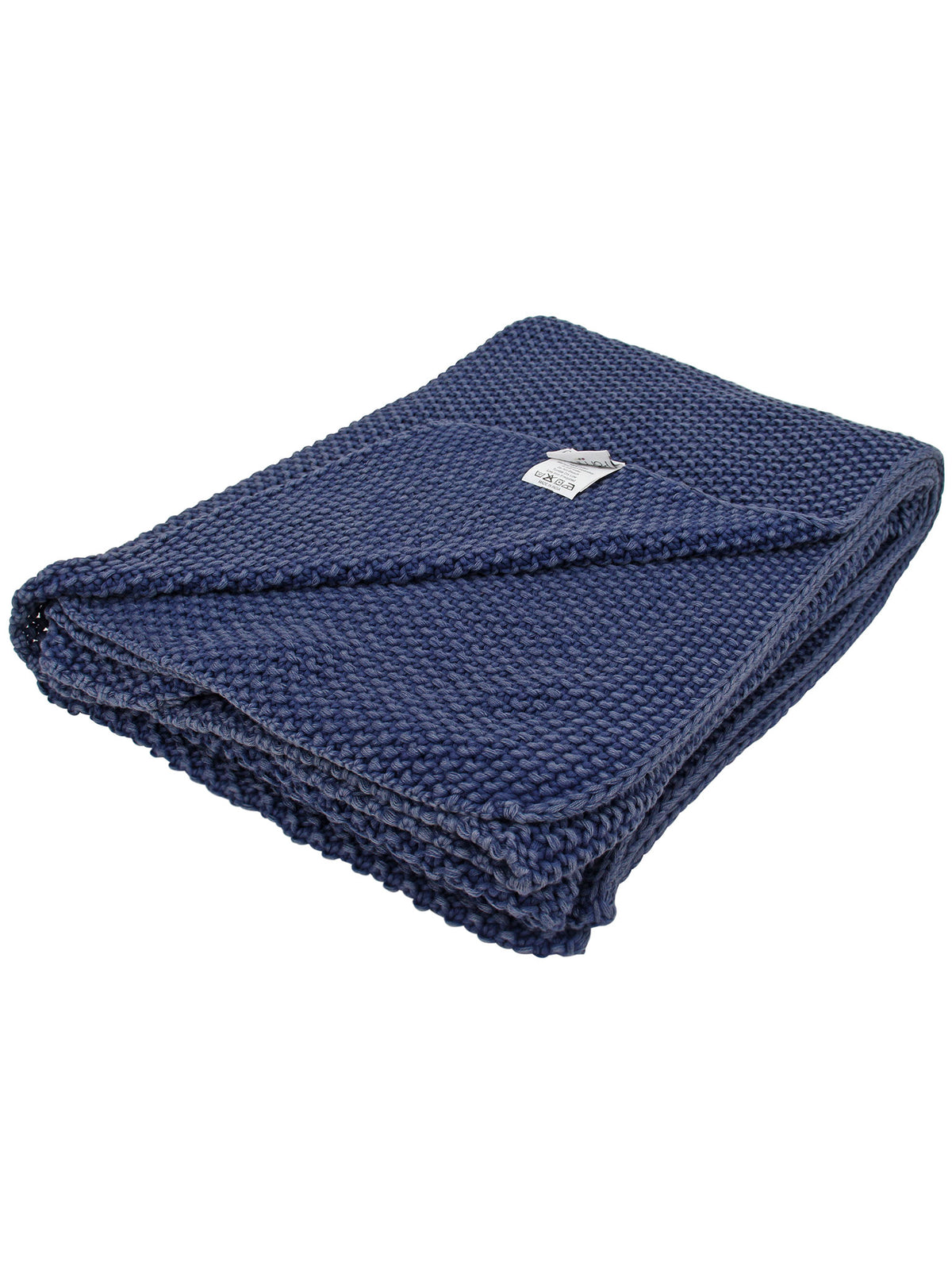 Pomme Cotton Knitted Moss Stitch Stone Wash Throw (Denim Blue)