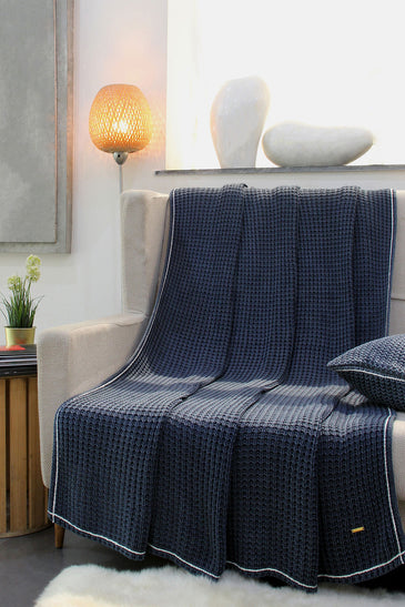 Black With White Border Knitted Cotton Throw