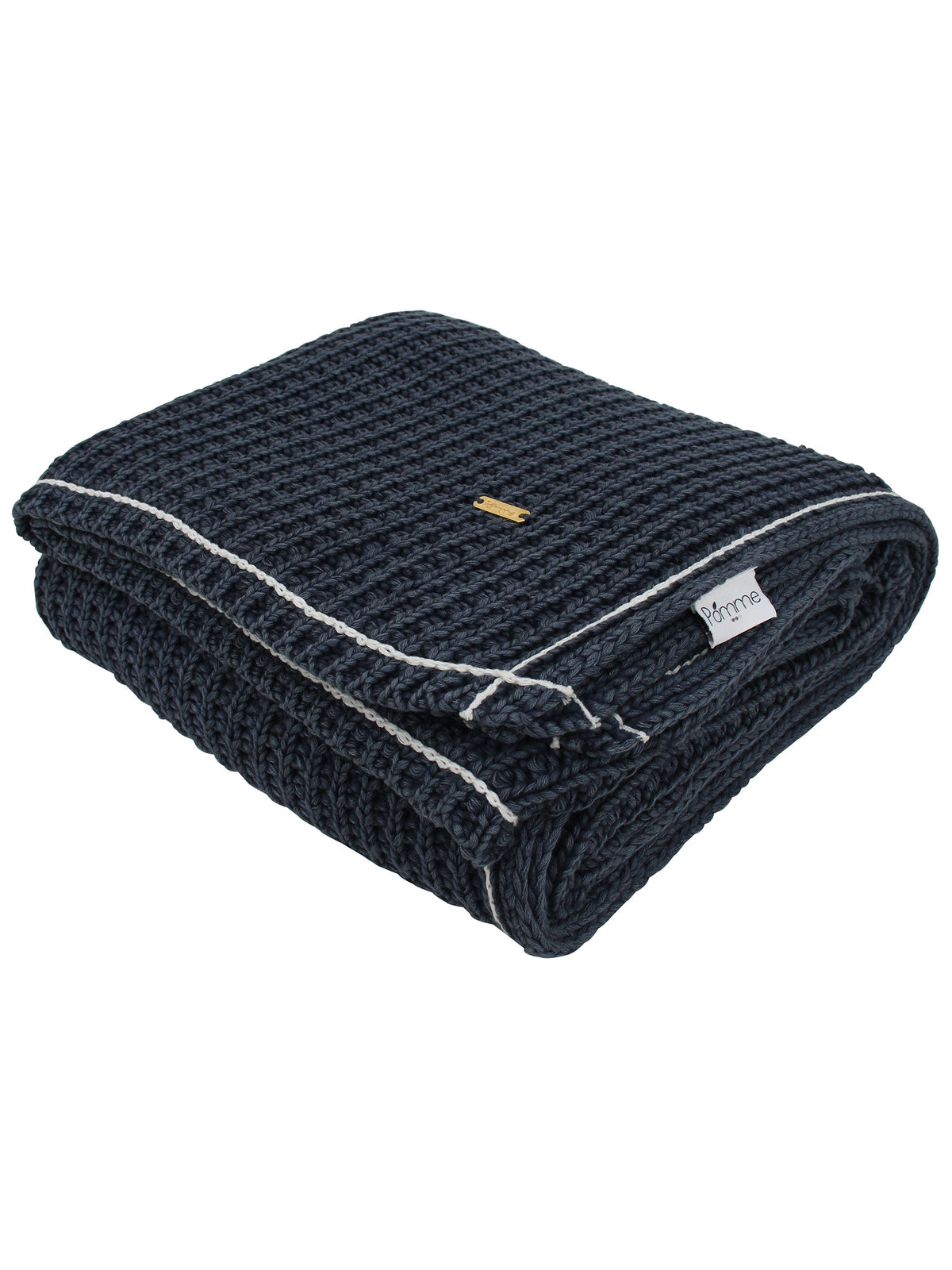 Pomme Cotton Knitted Chunky Waffle Throw (Navy Blue)