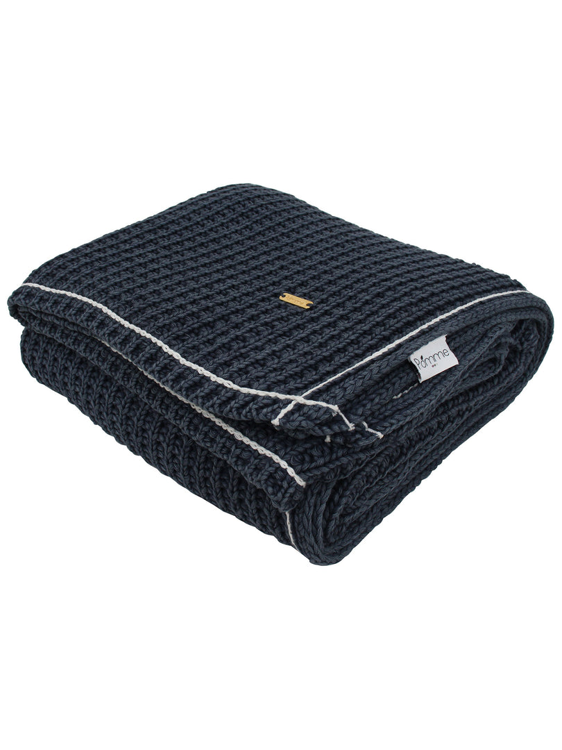 Black With White Border Knitted Cotton Throw