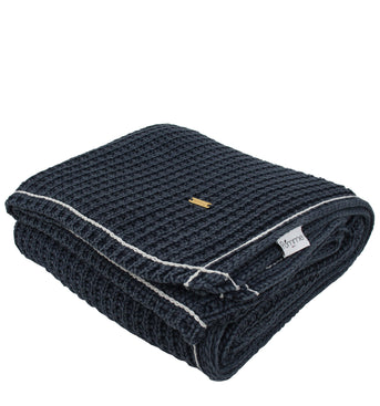 Black With White Border Knitted Cotton Throw