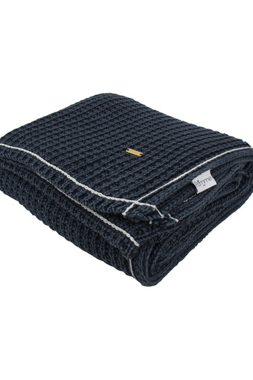 Black With White Border Knitted Cotton Throw