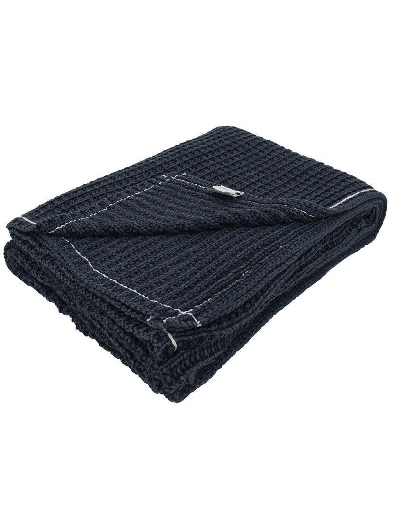 Black With White Border Knitted Cotton Throw