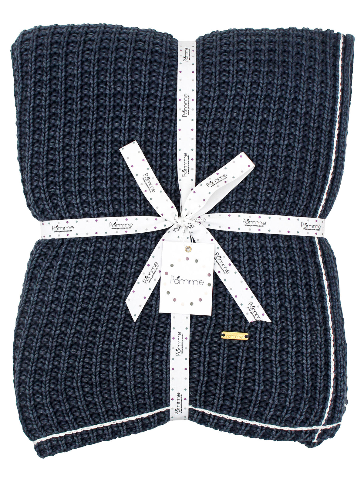 Pomme Cotton Knitted Chunky Waffle Throw (Navy Blue)