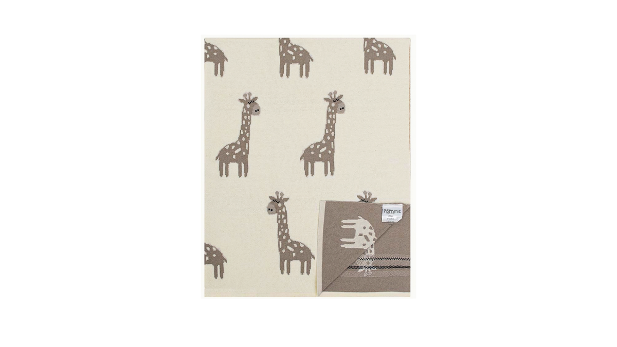 Pomme Cotton Knitted Little Giraffe Baby Blanket (Ivory & Tanin)