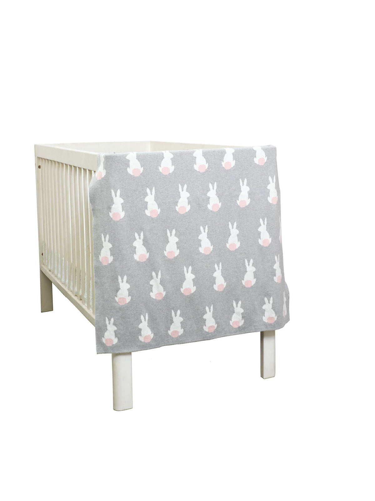 Pomme Cotton Knitted Cotton Tail Bunny Baby Blanket (Grey & Ivory)