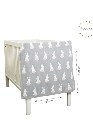 Gray Rabbit Knitted Baby Blanket