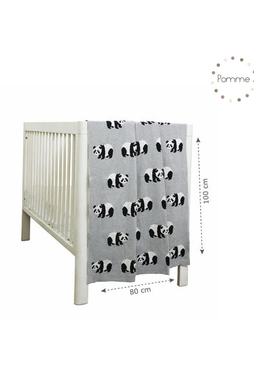 Gray Panda Pattern Knitted Baby Blanket