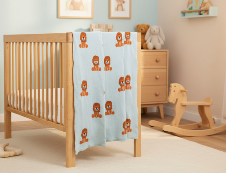 Pomme Little Lion Cub Baby Blanket (Light Blue)