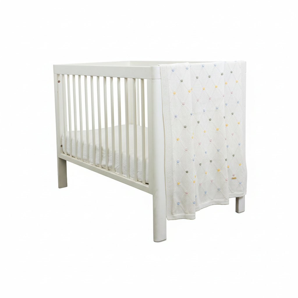 Pomme Cotton Knitted Confetti Diamond Baby Blanket (Ivory)