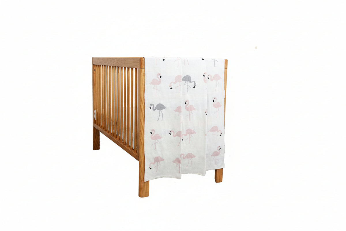 Pomme Cotton Knitted Flamingo Flock Baby Blanket (Ivory)