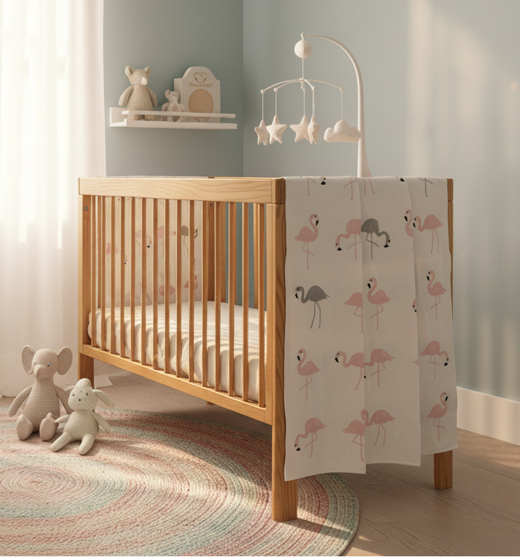 Pomme Cotton Knitted Flamingo Flock Baby Blanket (Ivory)
