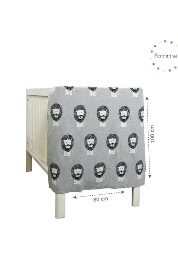 Gray Lion Knitted Baby Blanket