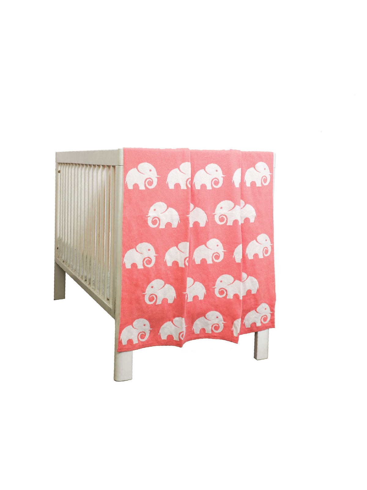 Pomme Cotton Knitted Big Trunk Elephant Baby Blanket (Coral Pink & Ivory)