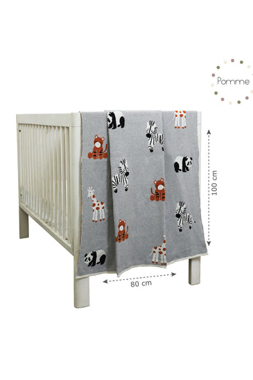 Animals Light Gray Knitted Baby Blanket