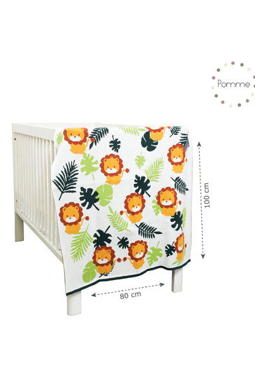 White Colorful Pattern Knitted Baby Blanket