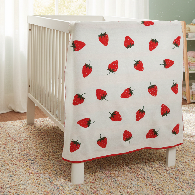 Pomme Cotton Knitted Sweet Strawberries Baby Blanket (Ivory)