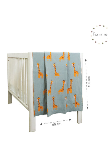 Gray Giraffe Pattern Knitted Baby Blanket