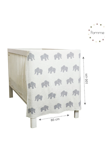 Off white Elephant Pattern Knitted Baby Blanket