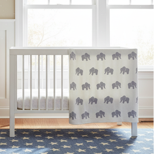 Pomme Cotton Knitted Little Elephant Parade Baby Blanket (Off White)