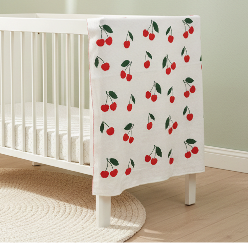 Pomme Cotton Knitted Sweet Cherries Baby Blanket (Ivory)