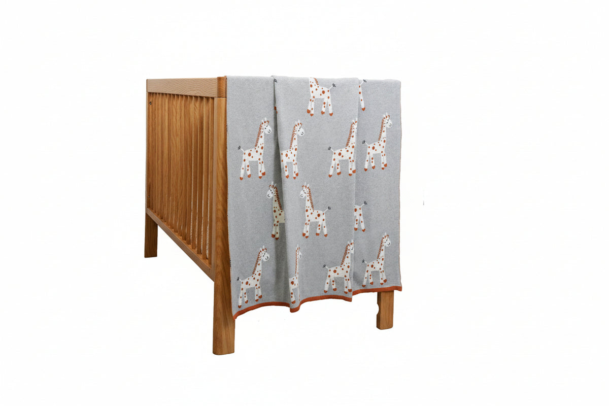 Pomme Cotton Knitted Tall & Spotty Giraffe Baby Blanket (Grey & Rust)