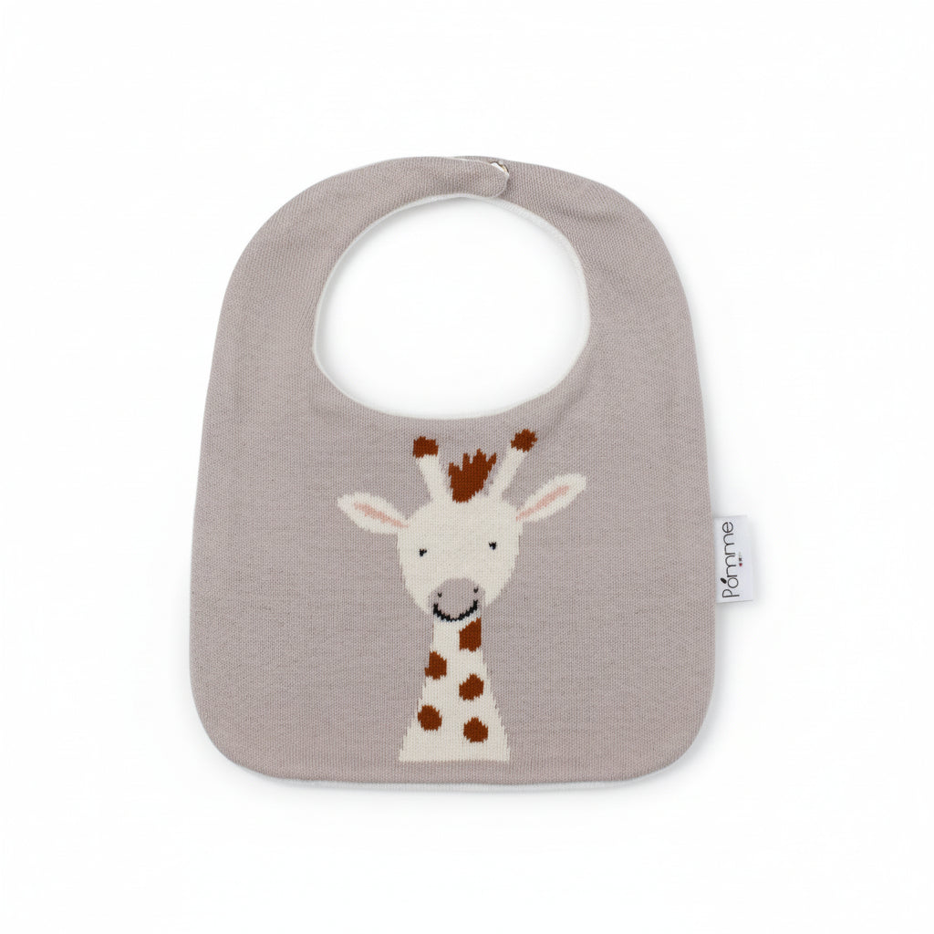 Pomme Cotton Knitted Giraffe Bib Apron (Grey)