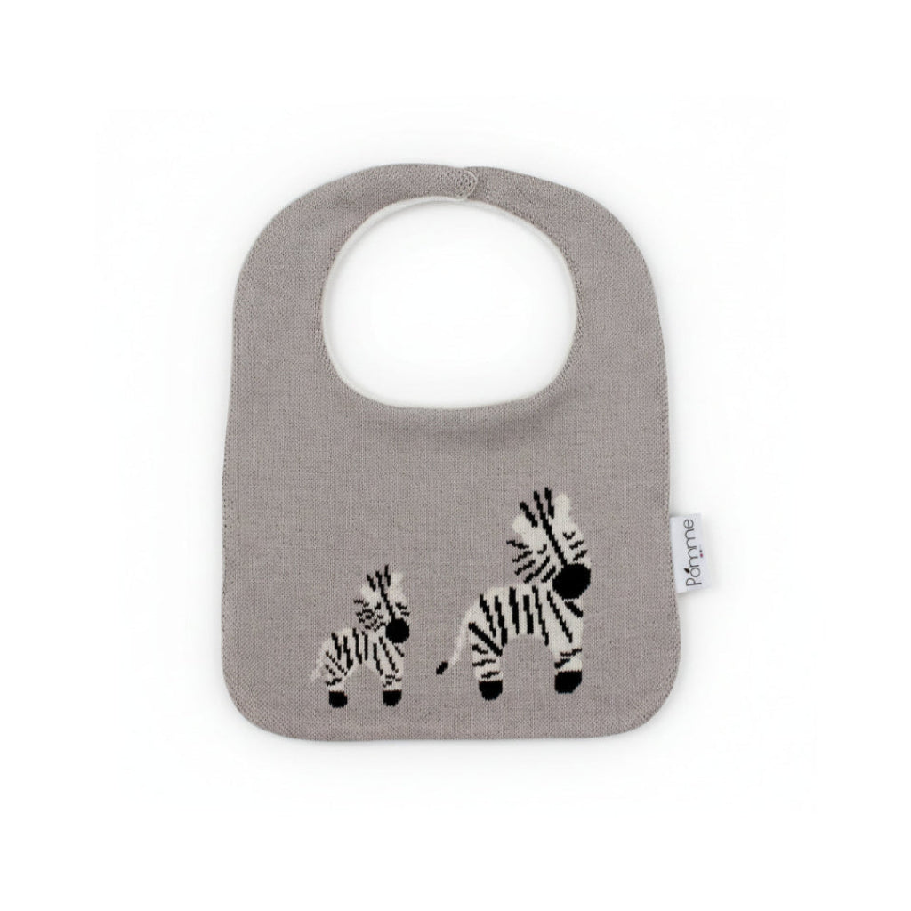 Pomme Cotton Knitted Mommy & Baby Zebra Bib Apron (Grey)