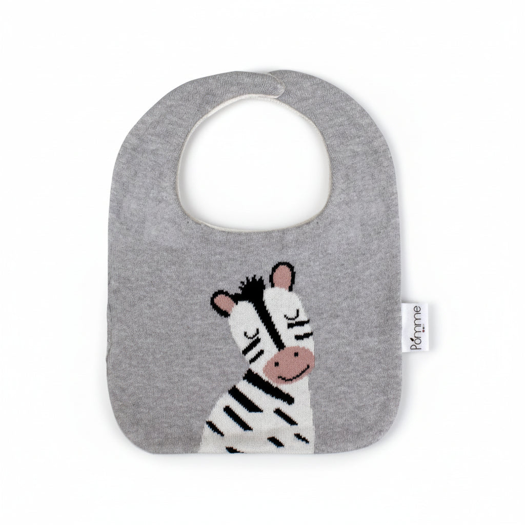 Pomme Cotton Knitted Zebra Bib Apron (Grey)