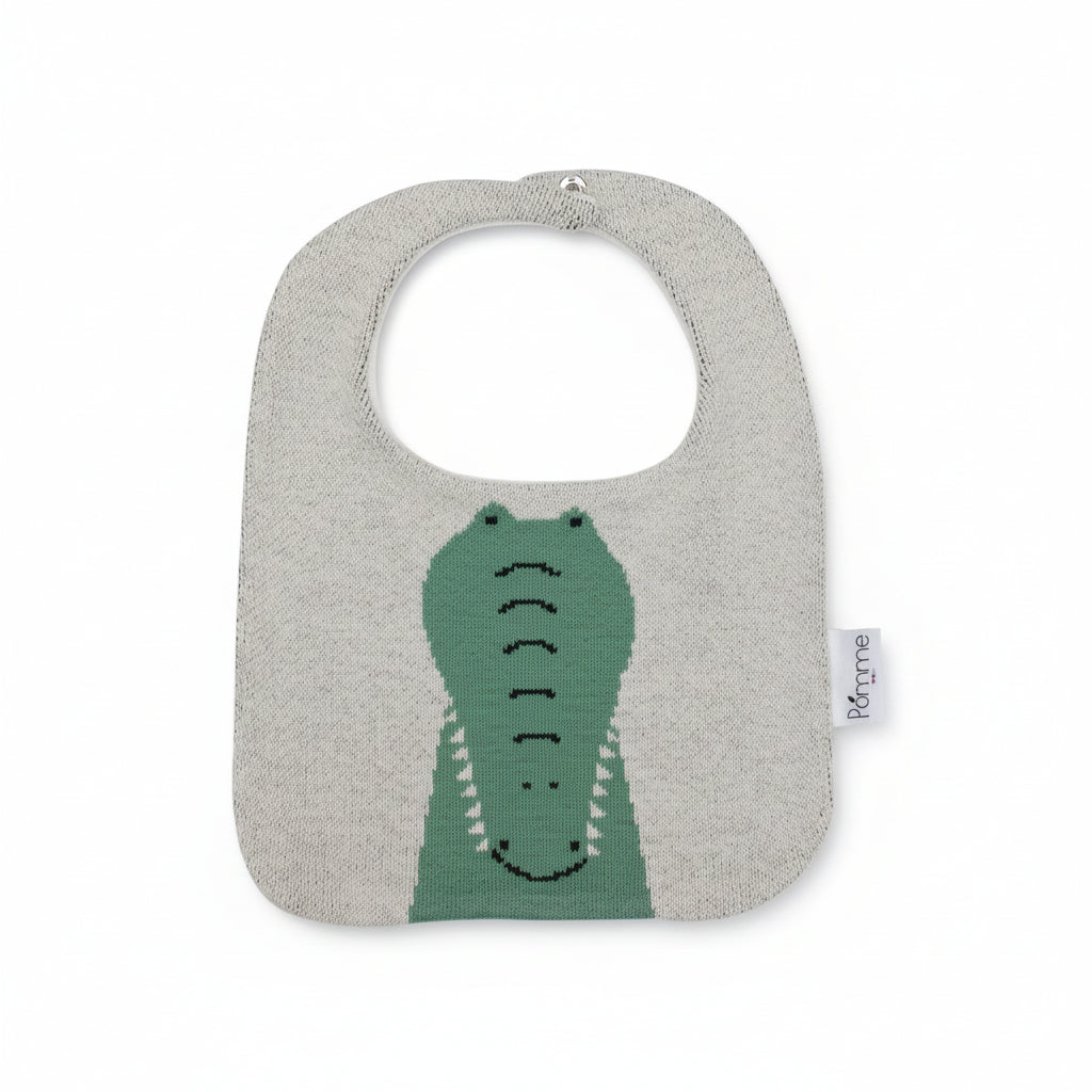 Pomme Cotton Knitted Crocodile Bib Apron (Light Grey)