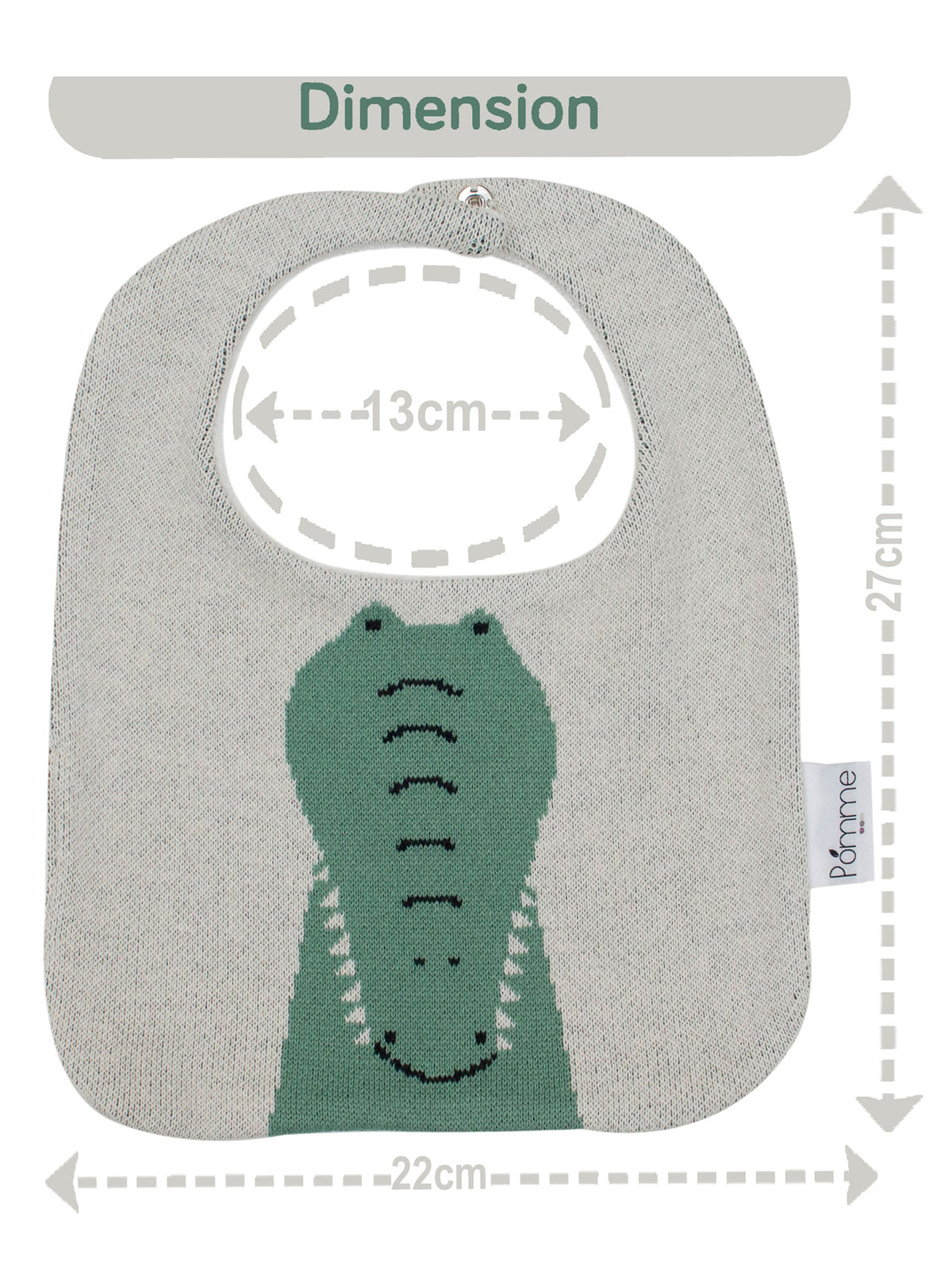 Pomme Cotton Knitted Crocodile Bib Apron (Light Grey)