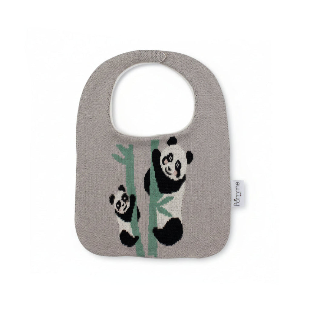 Pomme Cotton Knitted Panda Grove Bib Apron (Grey)