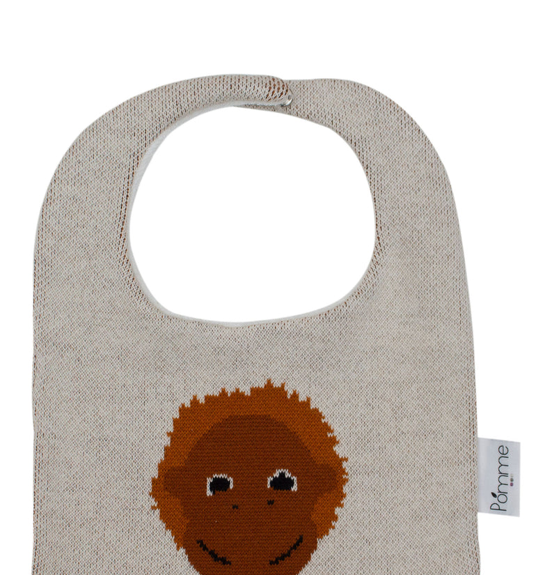 Cotton Knitted Brown Monkey Bib Apron