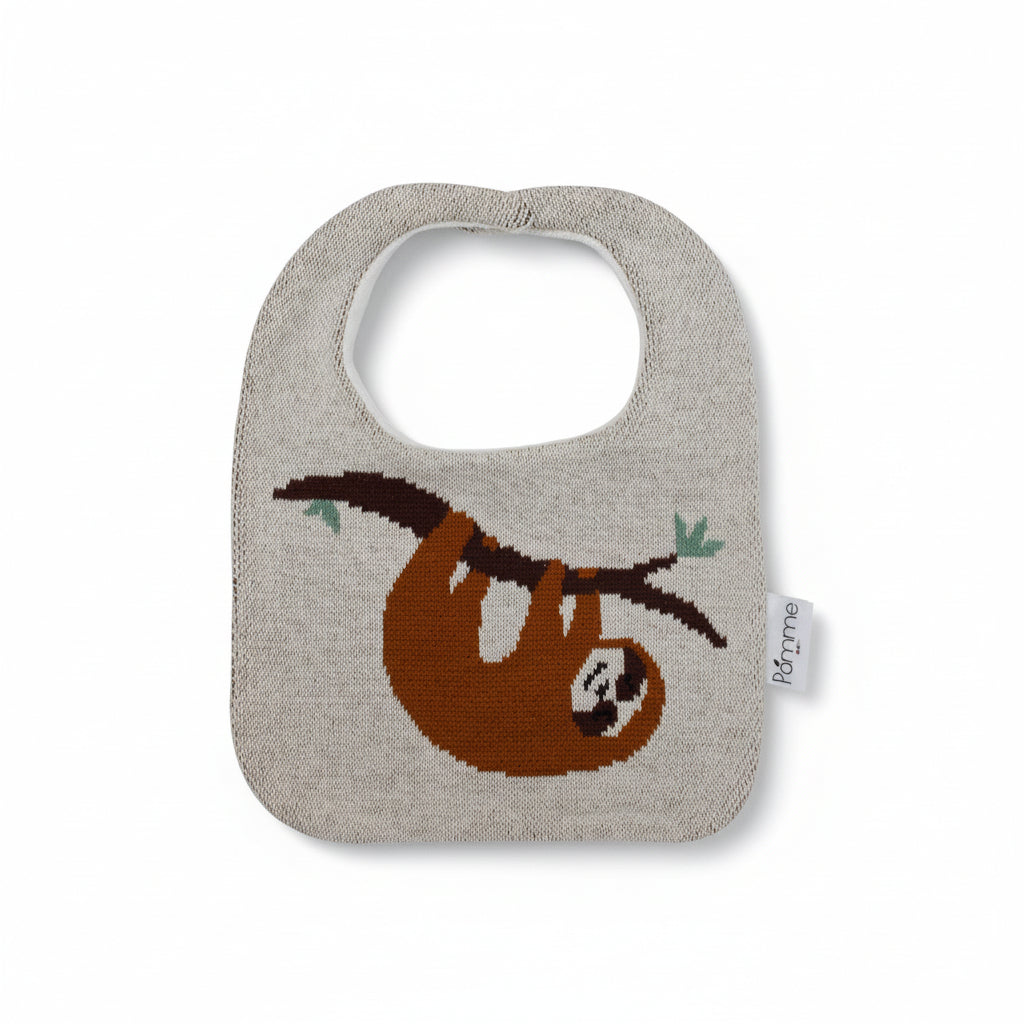 Pomme Cotton Knitted Sloth Bib Apron (Ivory & Brown)
