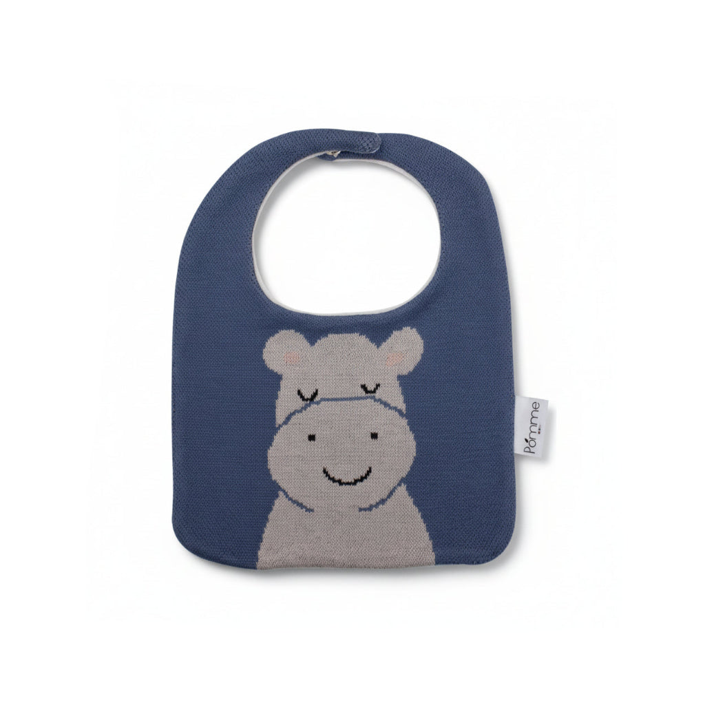 Pomme Cotton Knitted Hippo Bib Apron (Blue)