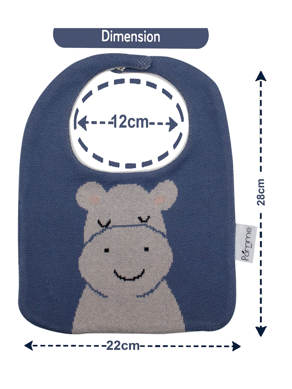 Pomme Cotton Knitted Hippo Bib Apron (Blue)