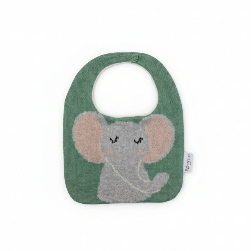 Pomme Cotton Knitted Elephant Bib Apron (Green)