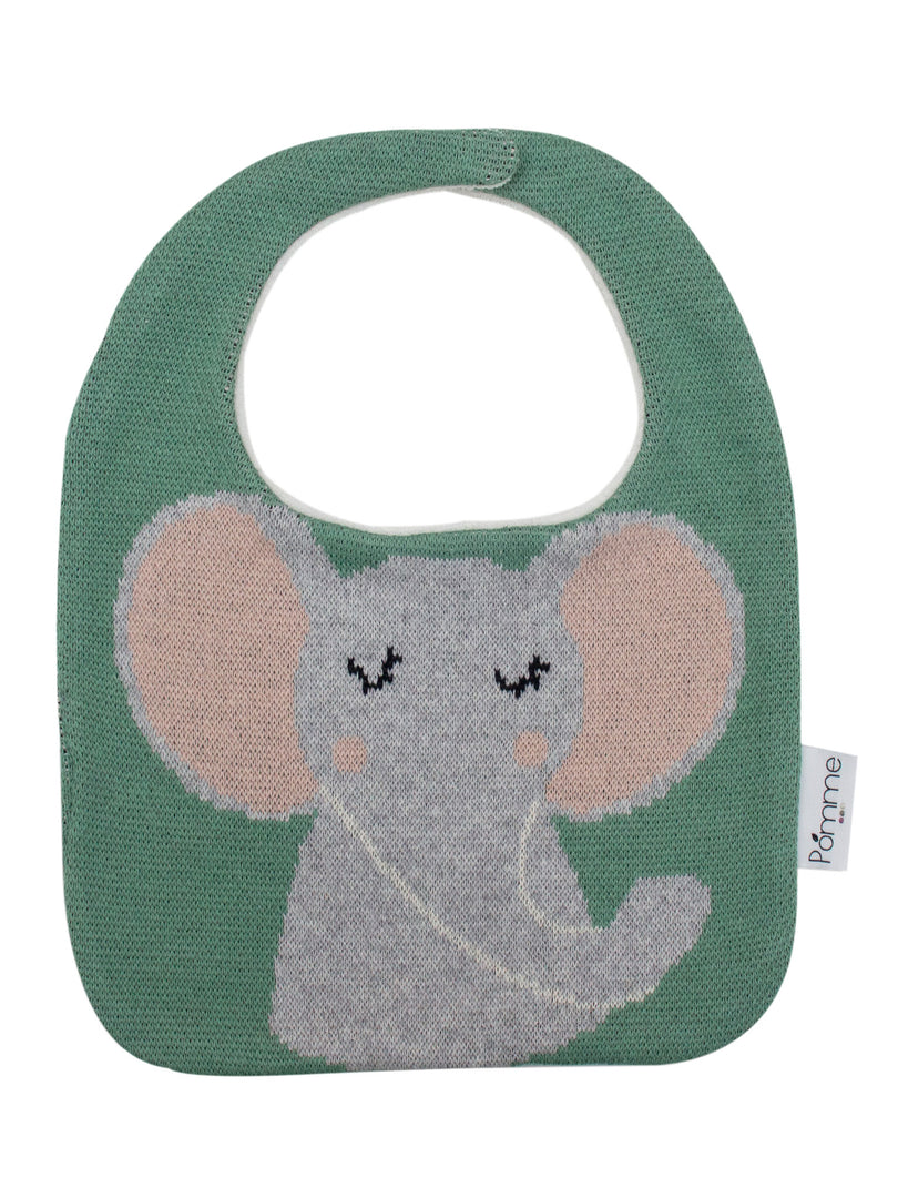 Cotton Knitted Green Elephant Bib Apron