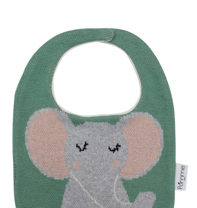 Cotton Knitted Green Elephant Bib Apron