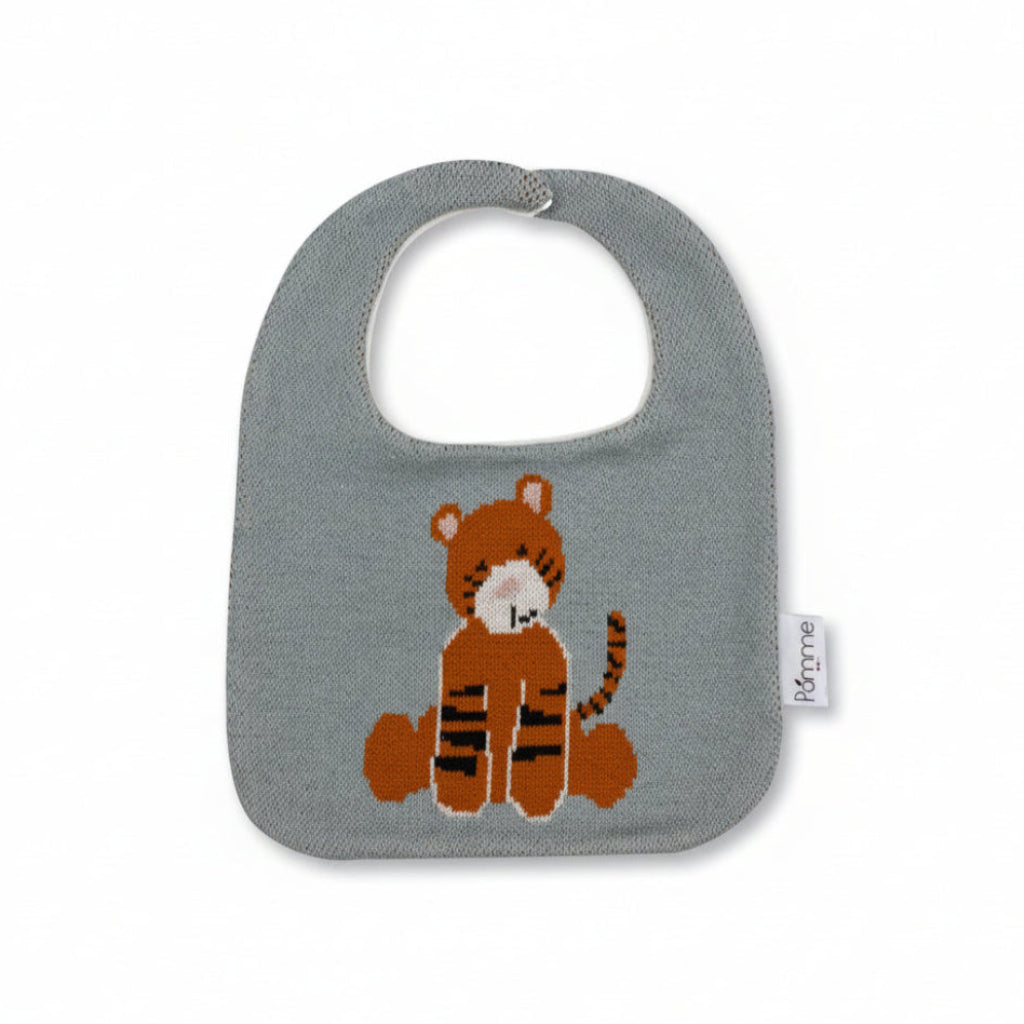 Pomme Cotton Knitted Tiger Bib Apron (Grey)