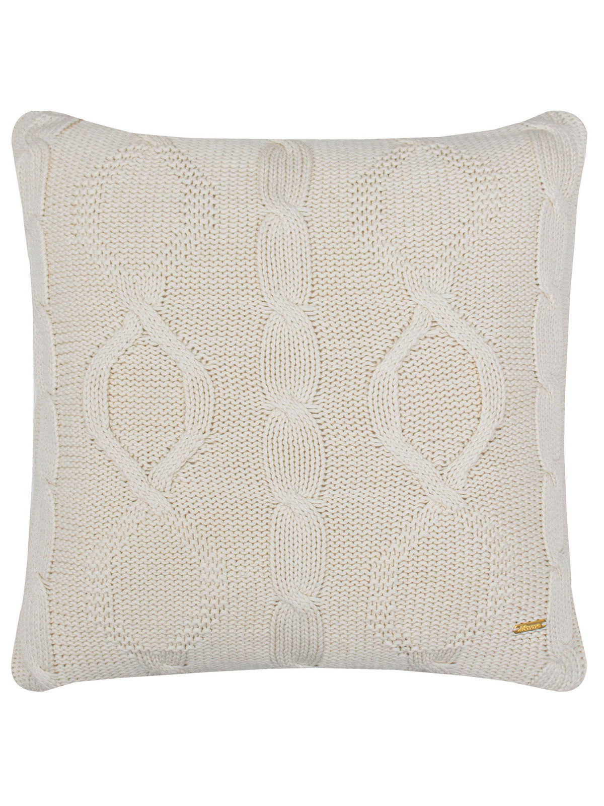 Pomme Diamond & Braid Cable Knitted Decorative Cushion Cover (Ivory)