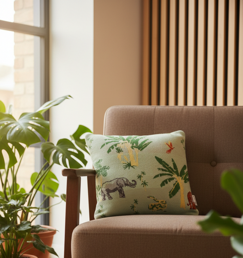 Pomme Cotton Knitted Elephant Safari Decorative Cushion Cover