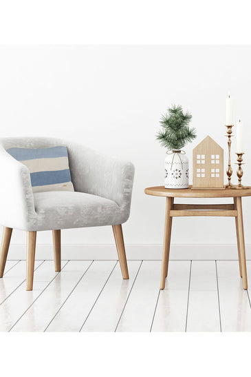 Pomme Cotton Knitted Decorative Cushion Cover Blue Ivory Broad Stripe